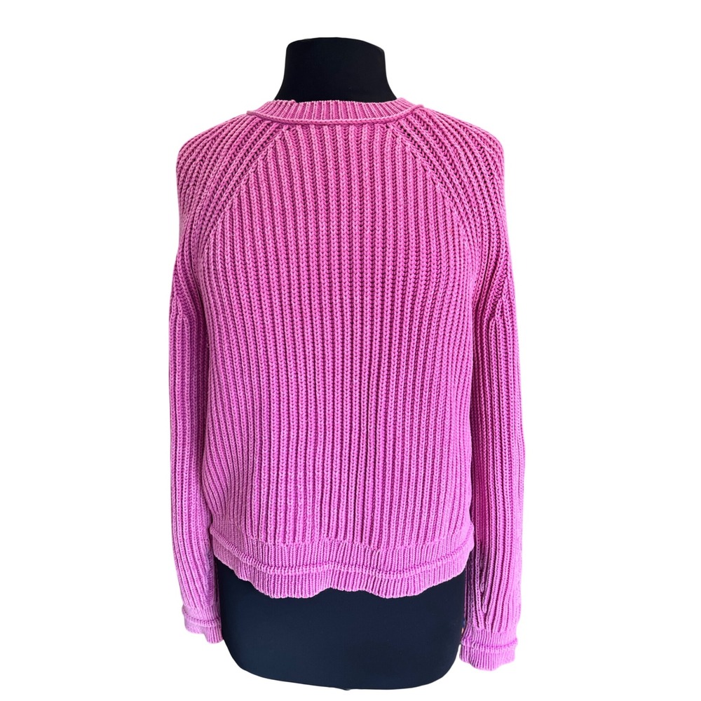 J.Crew Pink Shaker Stitch Cotton Blend Crewneck Sweater Large Raglan Sleeve
